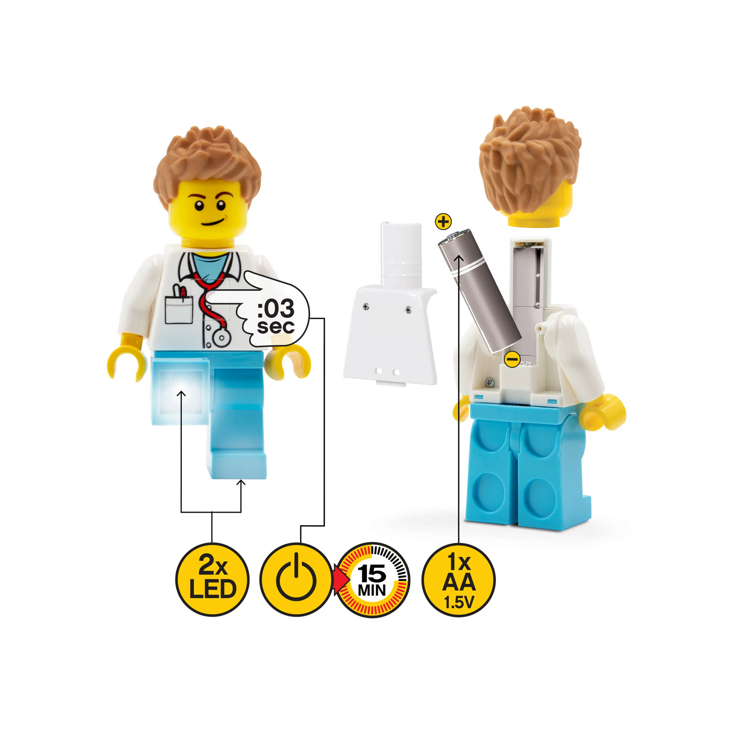 LEGO® City Doctor Torch Flashlight (TO48) - 5 Inch Tall Figure
